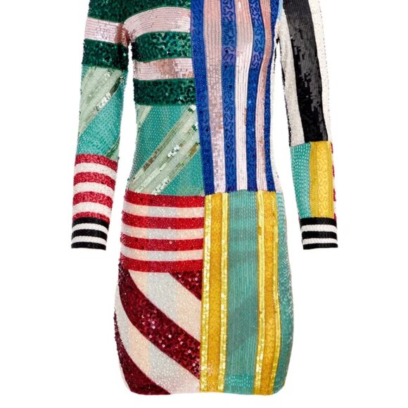 ALICE + OLIVIA Delora sequin and bead-embellished mini dress stripe Size 2 - Picture 6 of 15